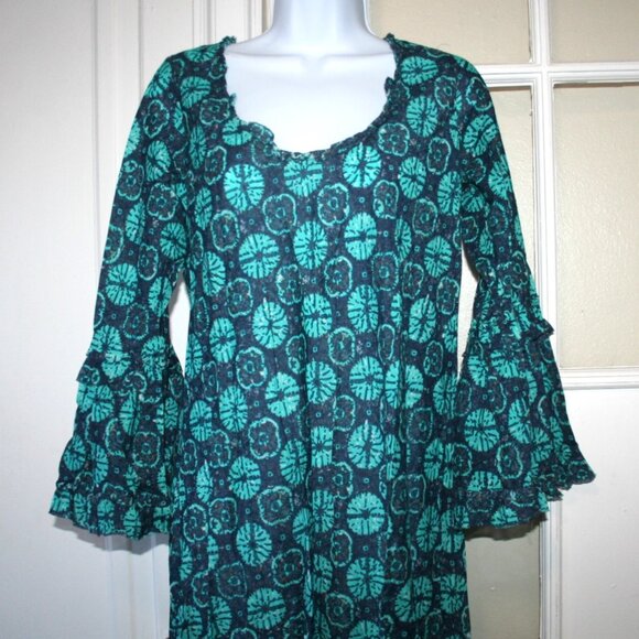 One Season Floral Popover Dress Big Bell Sleeves Large - Picture 2 of 6